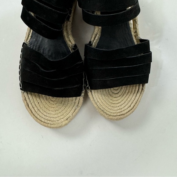 Eileen Fisher Black Open Toe Espadrille Wedge with Velcro Closure Minimalist - Picture 2 of 7